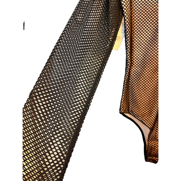 Cosmopolitan Dress The Population Mesh Long Sleeve Open Back Bodysuit S Black - Picture 9 of 11